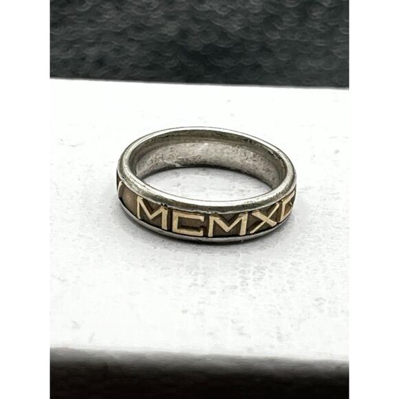 John Christian 14k G & Silver Numeros Engraved Roman Numerals Band Ring Size 6 - Picture 8 of 11